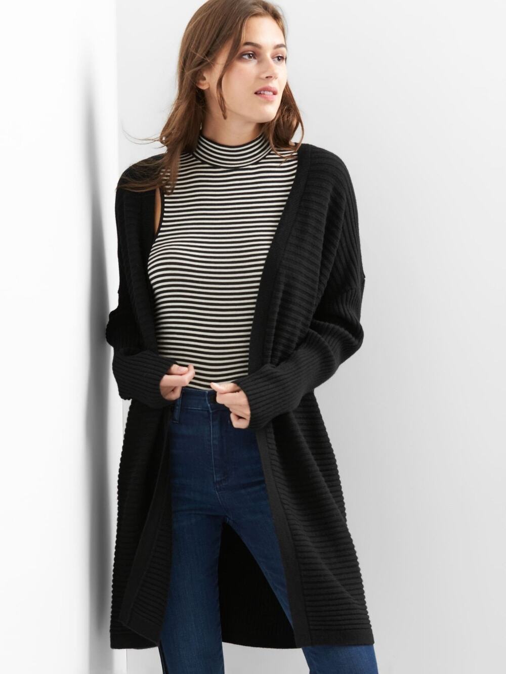 NWT Gap Ribbed open front cardigan, True Black SIZE S #198663 X0805